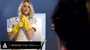 MODERN-DAY SINS - Horny Blonde Cleaning Lady Gets Rough Office Assfuck After Seducing Her Boss