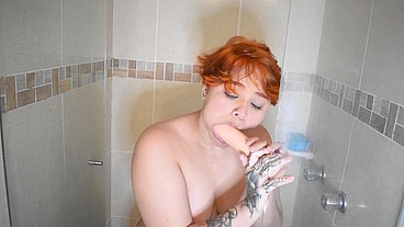 Crazy "Dildo Gangbang" at the Bathroom ends with a lot of cum
