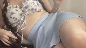 Sexy smoking in a miniskirt and a small top, big clouds, dangling, visible ashtray - Smokingrapunzel