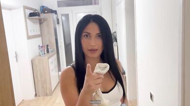 Milf with big ass and small tits rubs white nike socks while pov suck gets cum on socks