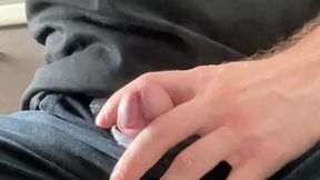 I got horny in the office at work and I'm jerking my small dick under the table!