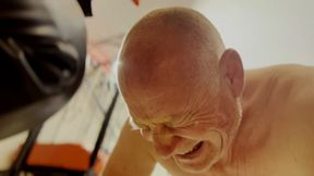 Femdom Mistress torments slave with hot wax on bald head