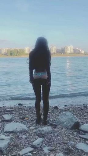 A Sunday stroll by the river with a sexy skinny teen