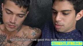 My tatted boyfriend Kendro runs his mouth up and down to lean Aquiles boner