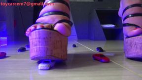 Goddess Penelope Crushes Toy Cars Under Thick Cork Wedge Sandals