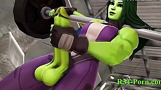 She Hulk Stokes her Big Cock Til she Cums