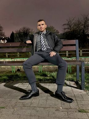 Slutty gentleman&#039;s Ass training in public spaces in suit