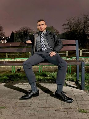 Slutty gentleman&#039;s Ass training in public spaces in suit
