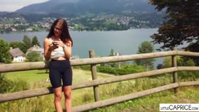 Slim teen brunette with tiny tits is naked and expecting a hardcore fuck, until she cums