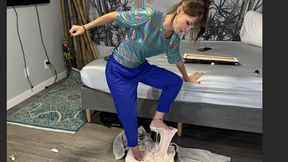 Barefoot Art Student Gets Stuck in Glue Trap Chaos! (Glue Spill Mishap)