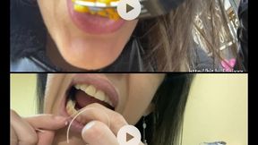 PUBLIC FOOD and flossing in a public toilet FETISH FOOD