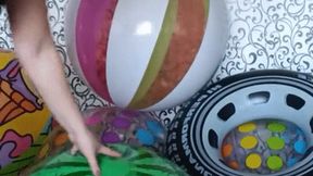 watermeloon beachball riding in lingerie