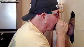 Gloryhole greedy DILF sucks cock at home in homemade oral