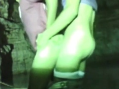 Twinks fuck bareback in a cave