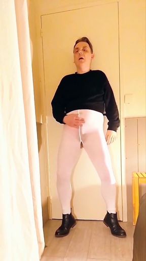 Excitement in Open White Pantyhose