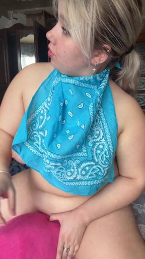 Blonde woman in blue bandana