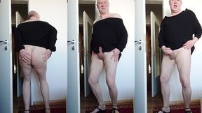 nackt im pullover und birkenstocks
