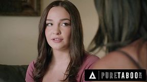 Hot stepdaughter gets railed by her stepmom with a strap-on and then by her two male friends