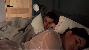 Stepsisters enjoy shared hotel bed fun with a big cock