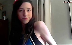 Tranny is jerking her fem dick