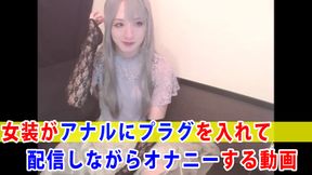 A video of a cross-dresser masturbating while inserting a plug in her anus