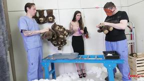 ”Threeway sub spit roast for BDSM teen”