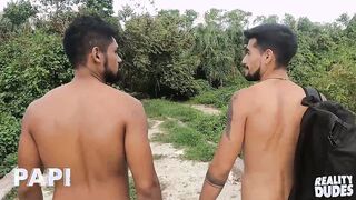 Benjamin & Damian Jack get wild with forest floor fucking and hairy pussy play