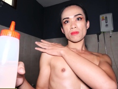 Farang shaved and fucked a ladyboy teen