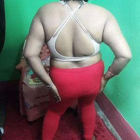 Indian Sruti bhabi strips in red leggings and bra