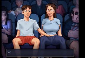 Summertime saga: stepbrother fingers his stepsister in the cinema