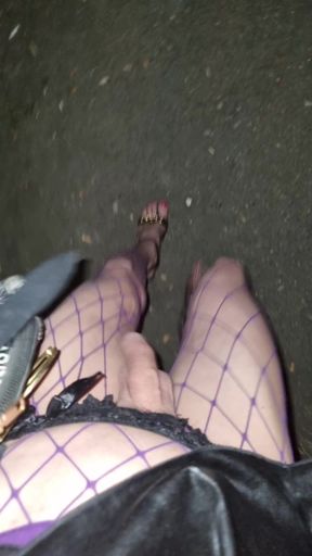 🏍 _La Brunoy's MeRveiLLe⁹&sup1; Mini Skirt Flush Skirt, Torn Purple Tights, TaLons Needles, Open Thong. VaneSsaBiTCHx
