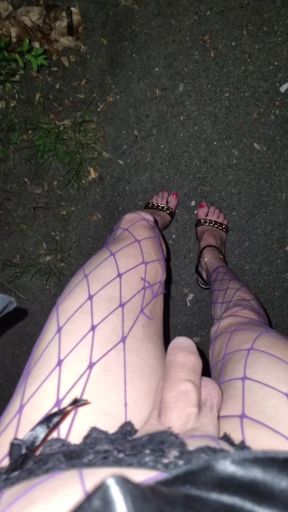 🏍 _La Brunoy's MeRveiLLe⁹&sup1; Mini Skirt Flush Skirt, Torn Purple Tights, TaLons Needles, Open Thong. VaneSsaBiTCHx