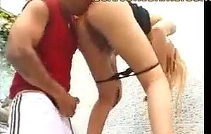 Hot oral and anal by pool