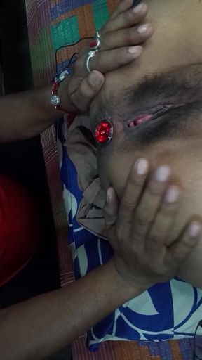 Try to Inserted Anal Plug, Vibrator and his Tongue in her Gfs Pussy and Aashole   Clip 1