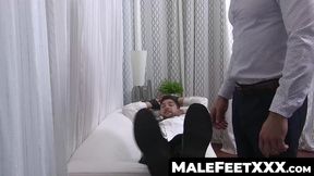 MaleFeetXXX.com - Bearded man tied up as his master licks his toes
