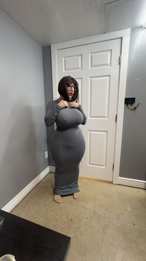 Love how my new grey dress looks on my big ass and tits