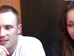 Sexy euro cutie pulled and strips for two dudes