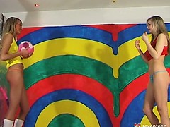 Teen girls play ball