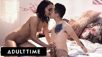 Naughty brunette Alexis Tae sneaks boyfriend in for passionate interracial sex with anal plug