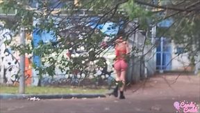 teen peeing and sucking in public square