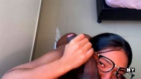 Cute brunette with glasses gives blowjob pov amateur couple nysdel