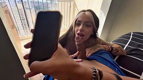 Skinny babe gives sloppy glistening BJ with round booty