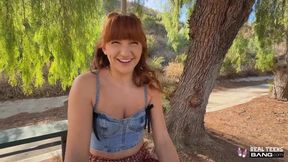 Petite Bambi Barton gets down and dirty with Alex Jett in the great outdoors