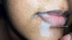 Desi Cute Indian Bhabhi gets Massive Cumshot in Beautiful Mouth &amp; Lip from her Devar&#039;s Cock !!