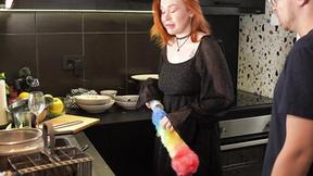 ”Big Breasted ginger gets shafted in the kitchen”