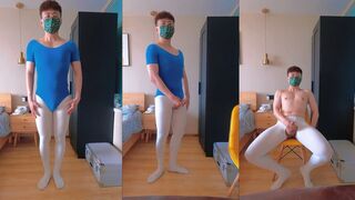 Watch this sissy Japanese guy in ballet suit jerk off and cum hard