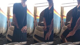 GianGabi's solo play at work: Masturbating in public, giving a hot handjob and taking it up the ass