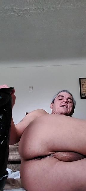 Taking a Big Black Dildo Deep in My Boy Pussy and Cuming All Over It