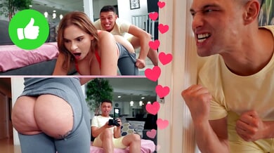 Curvy Brandy Renee rides Johnny Love on the couch before bending over for photos
