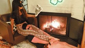 Gagged and Bound Scissors: Goddess Reading by the Fireplace (Get hard, get punished)